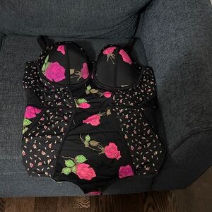 Torrid Black and Pink Floral One Piece Swimsuit